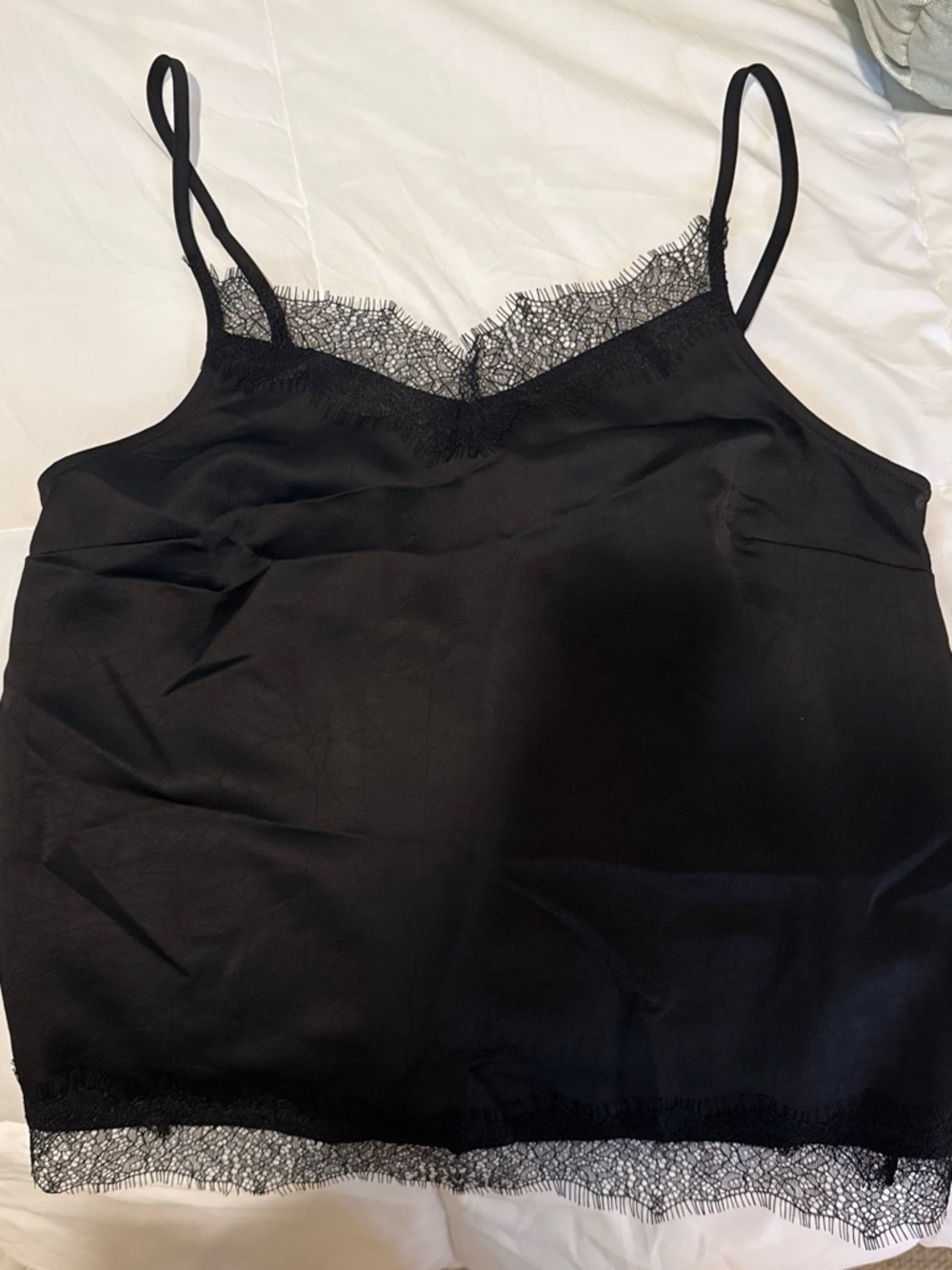 LOFT Black Lace-Trim Satin Camisole